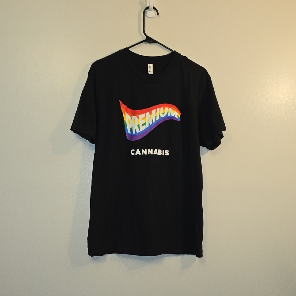 Premium Cannabis Rainbow Pride Flag Black Graphic Tee Made In USA LOT H